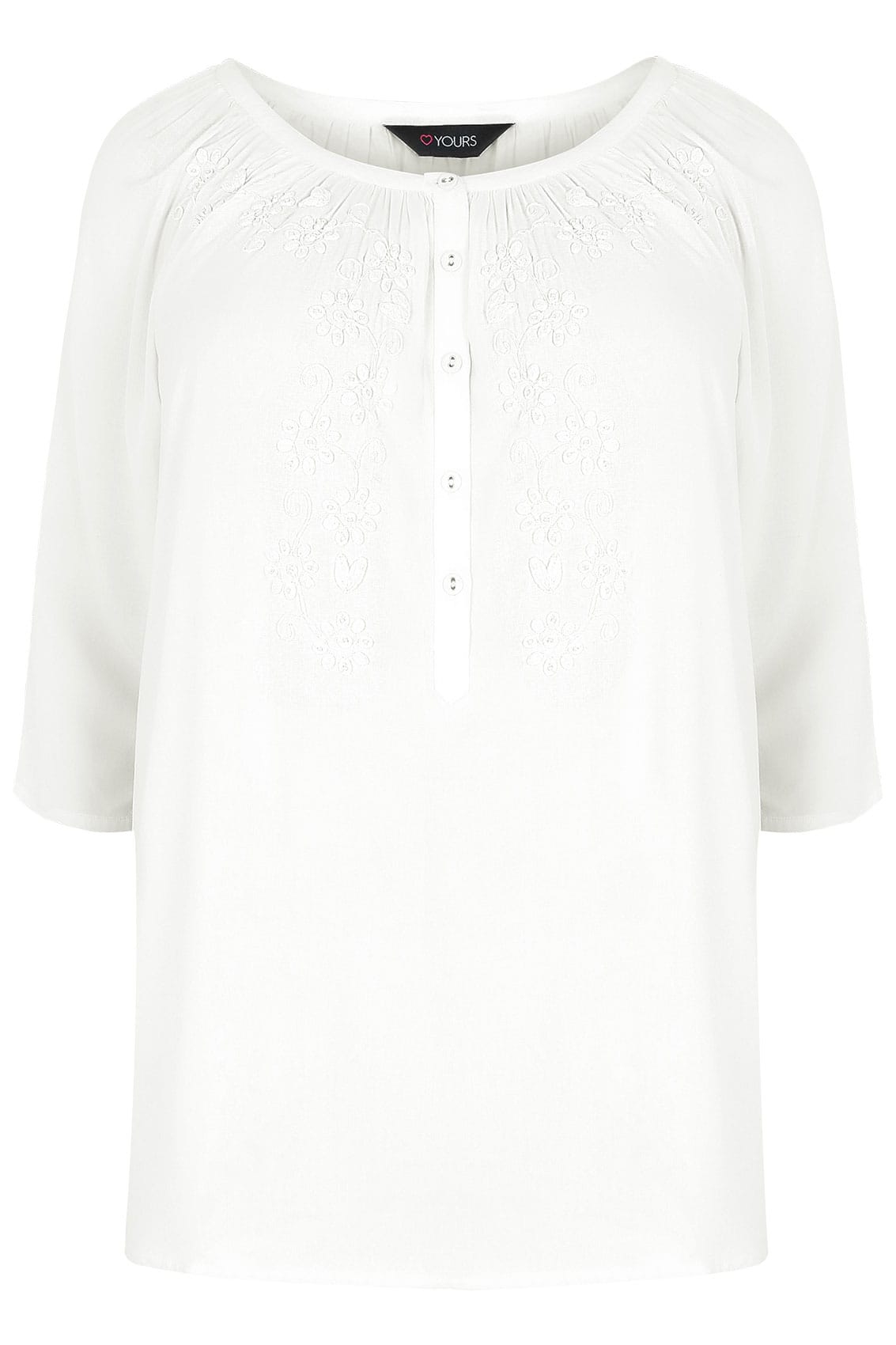 Ivory Button Up Gypsy Blouse With Embroidery Detail plus size 16 to 36