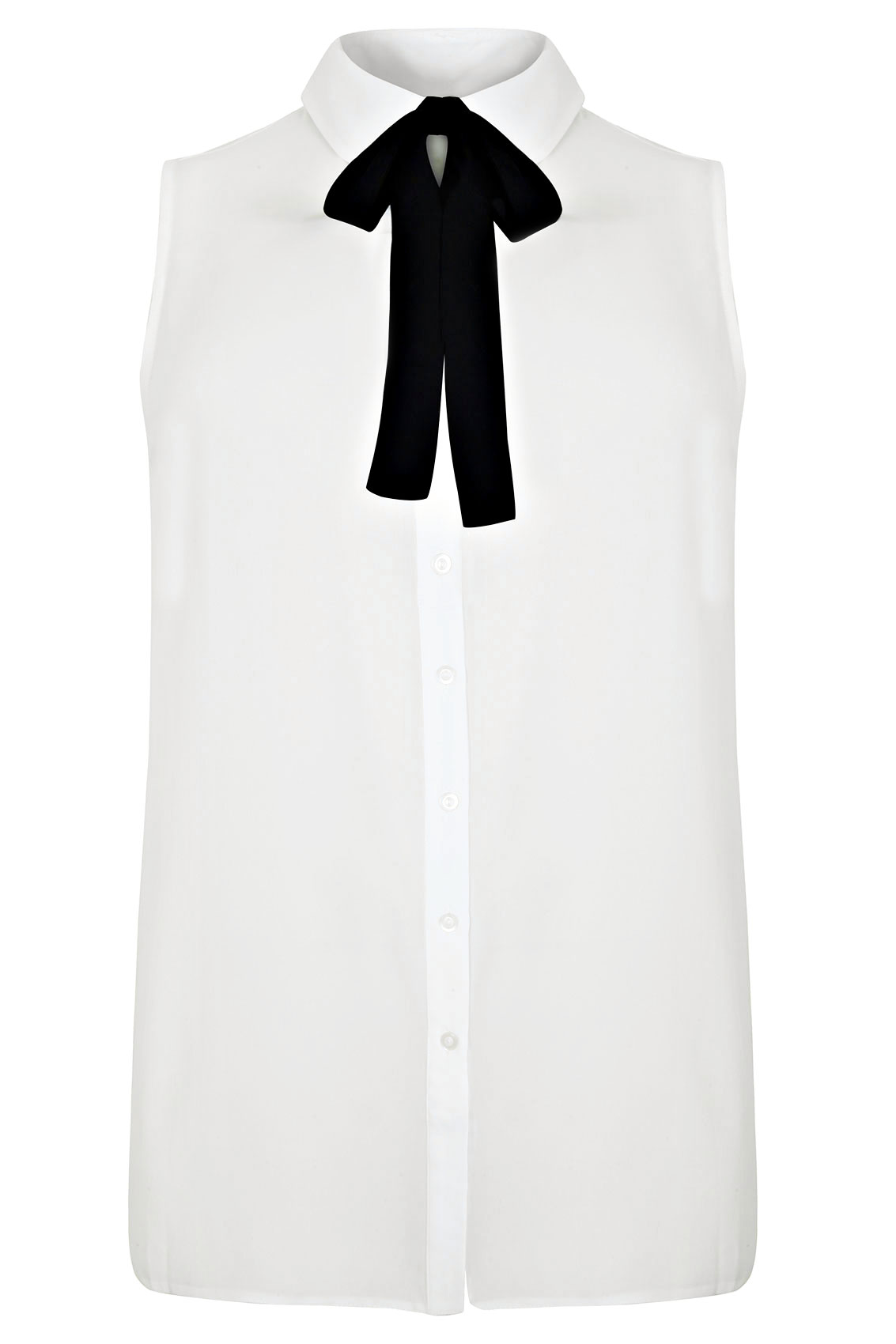 Ivory Chiffon Sleeveless Shirt With Black Neck Tie Plus Size 16 to 32
