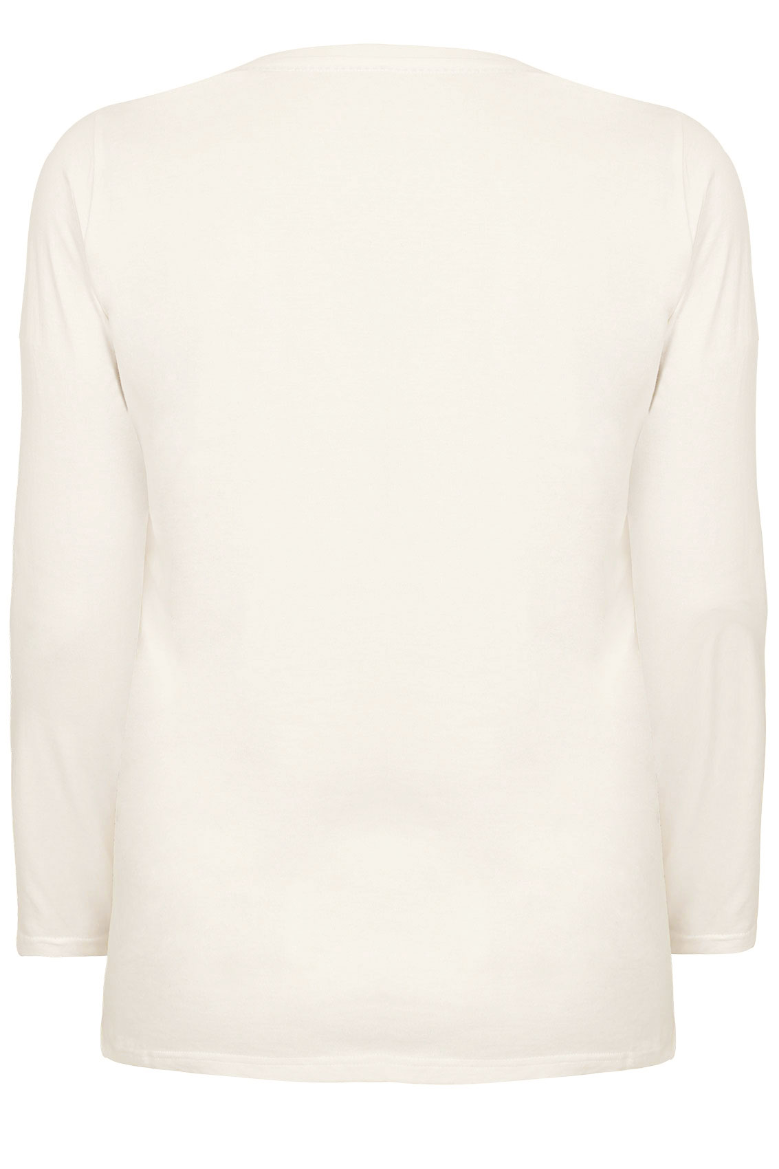 Ivory Long Sleeved V-Neck Basic T-Shirt Plus Size 16 to 36