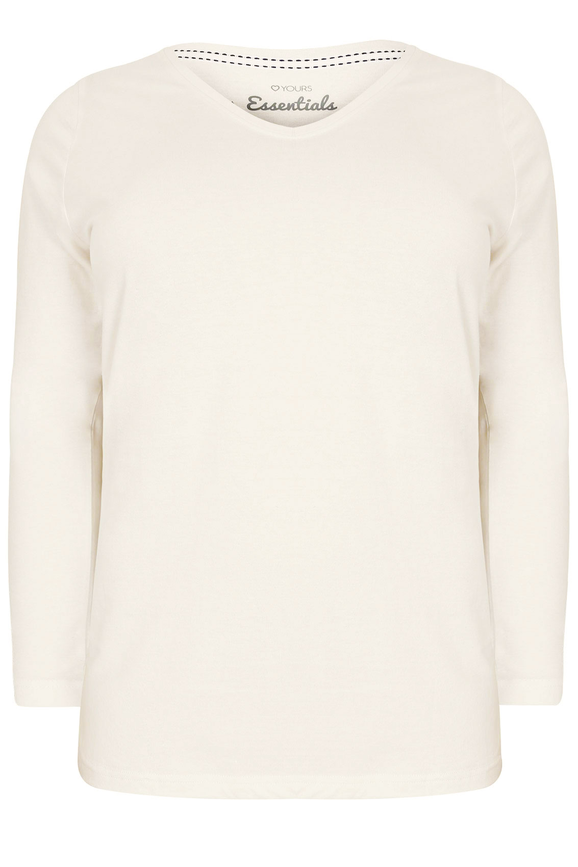 Ivory Long Sleeved V-Neck Basic T-Shirt Plus Size 16 to 36