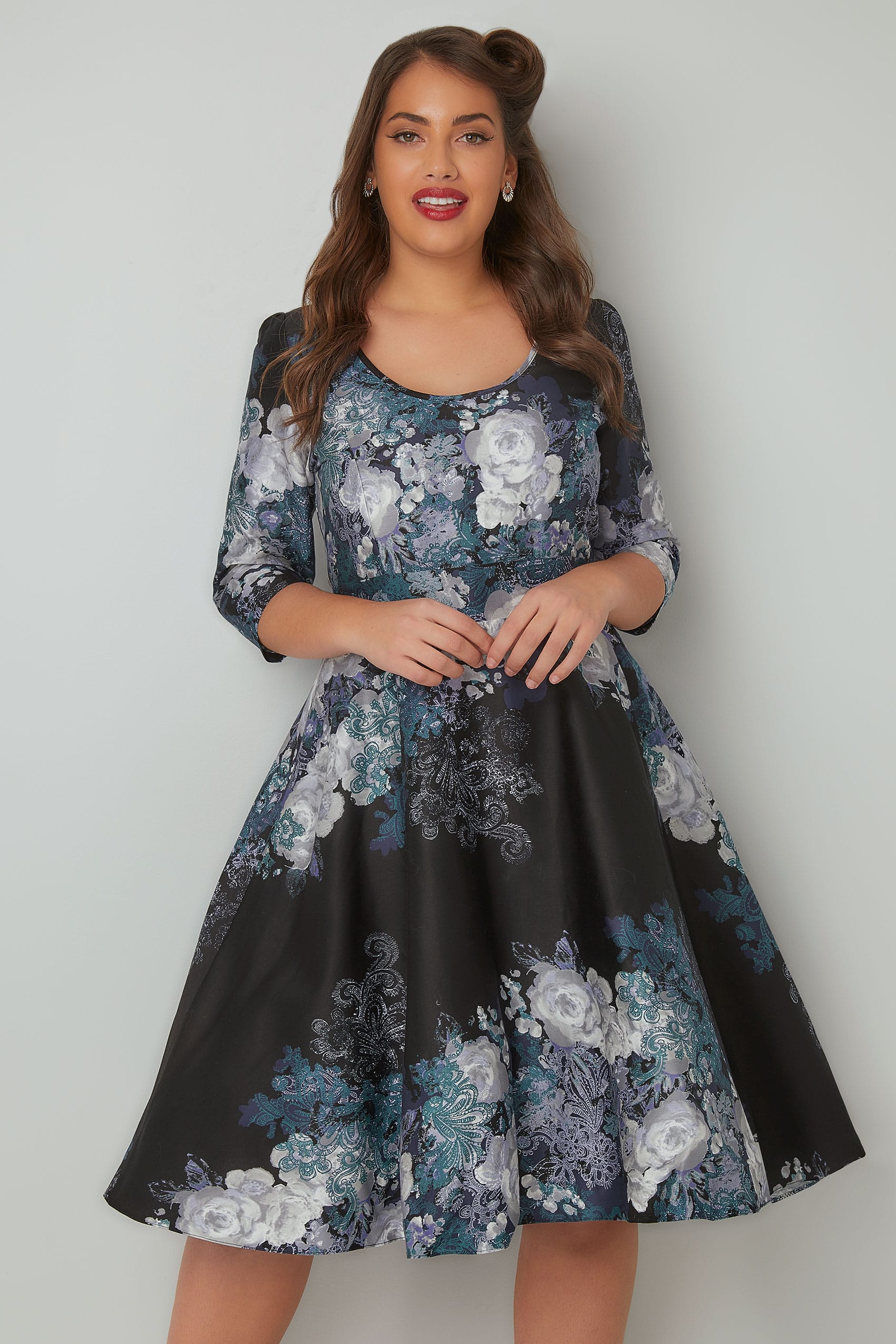 LADY VOLUPTUOUS Black & Navy Floral Paisley Print Dress