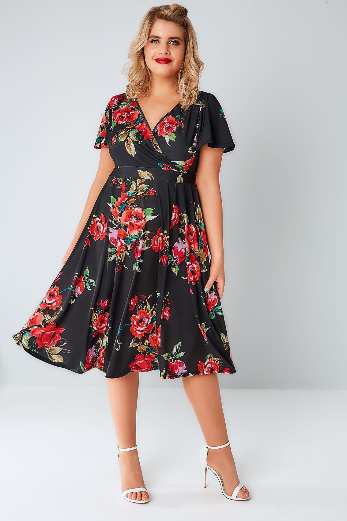 black dress with red roses plus size