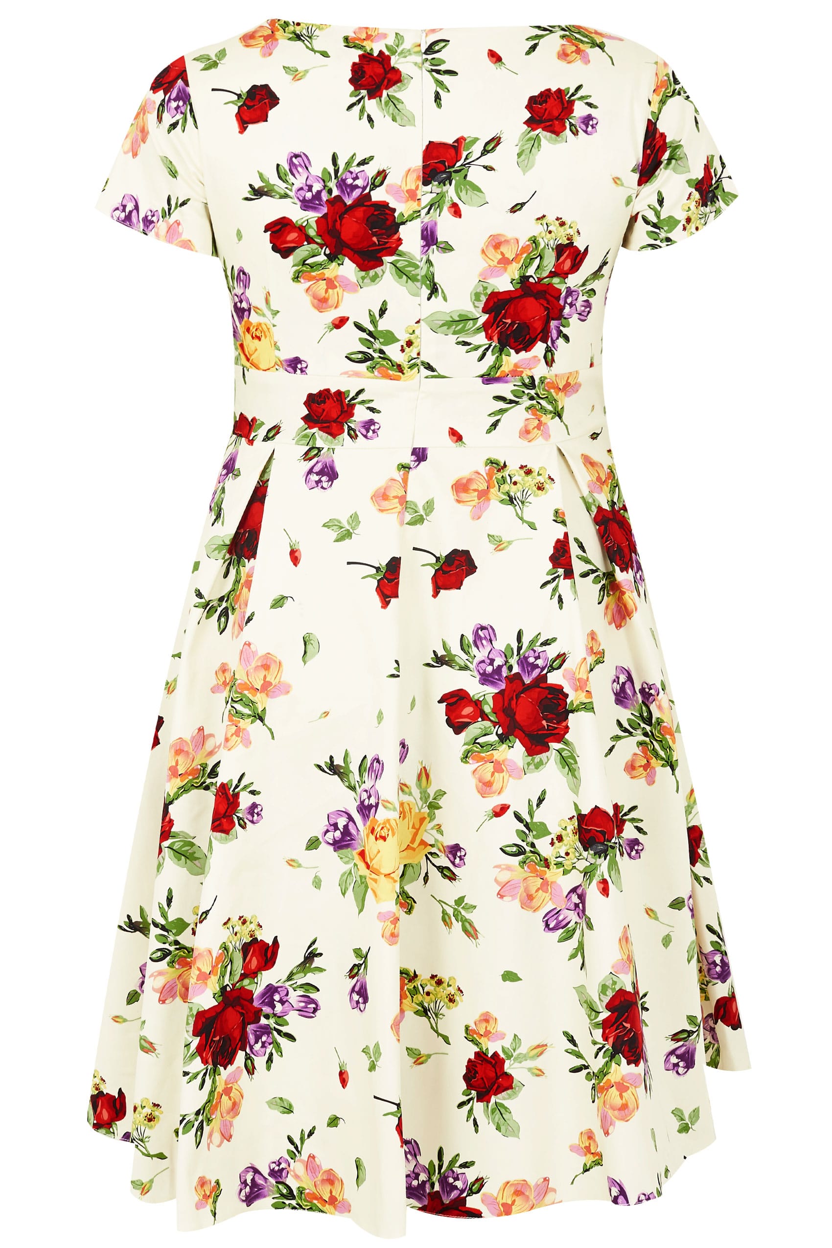 LADY VOLUPTUOUS Cream & Multi Floral Print Ursula Dress, Plus size 16 to 32
