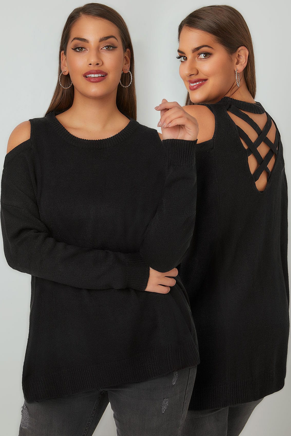 LIMITED COLLECTION Black Cold Shoulder Knitted Jumper With Lattice Back ...