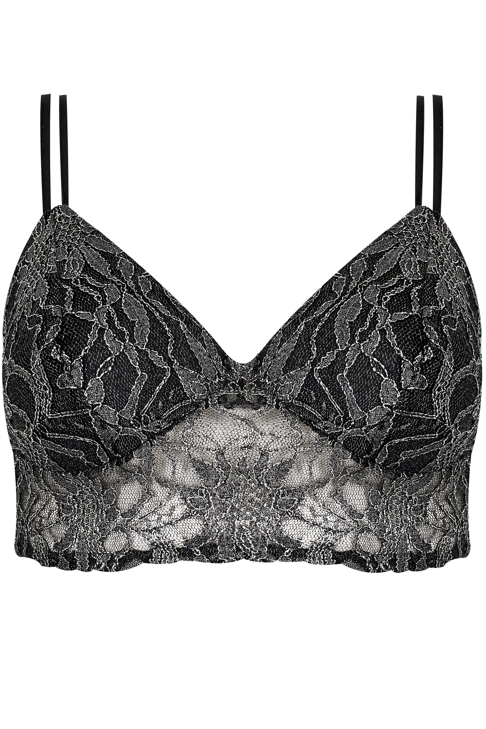 LIMITED COLLECTION Black Metallic Floral Lace Bralette, Plus size 16 to 36