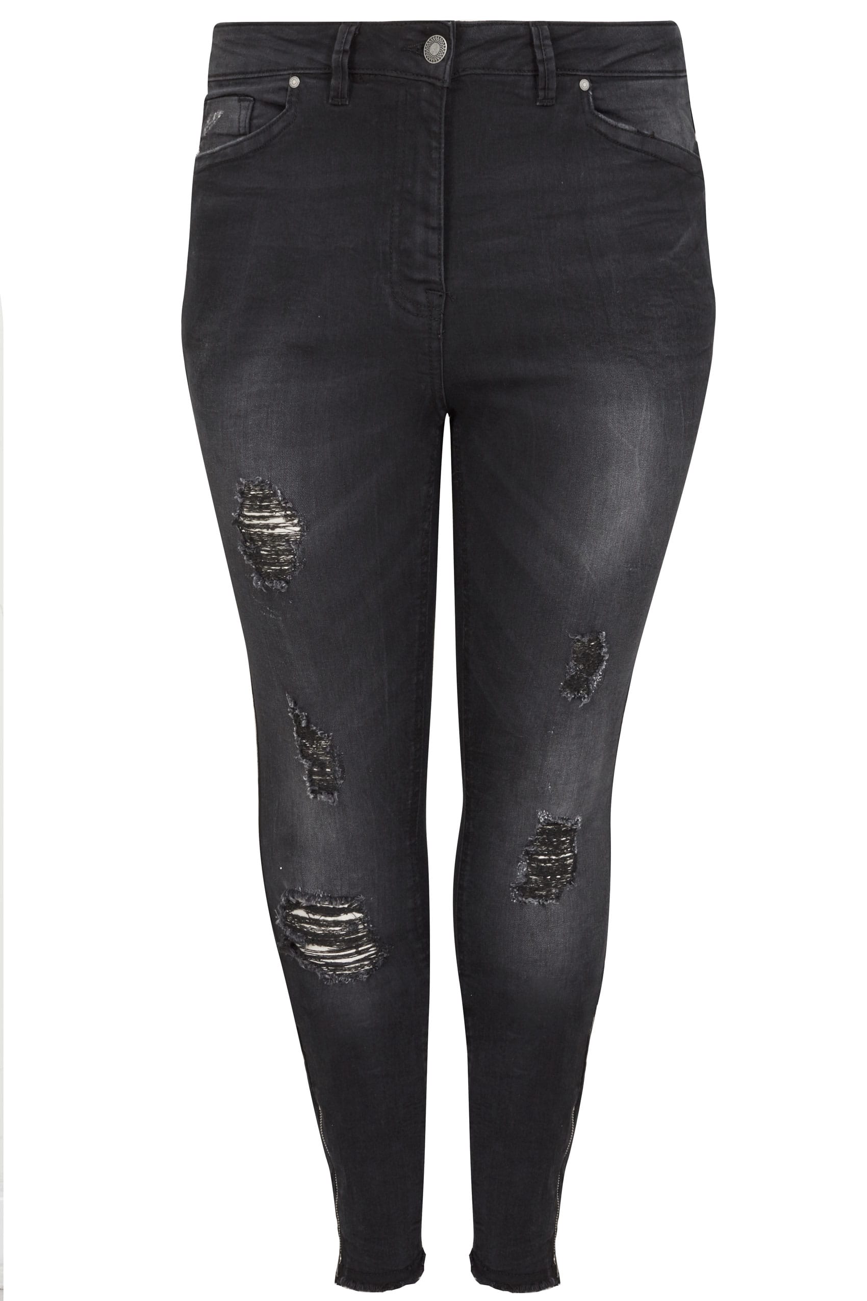 Download LIMITED COLLECTION Black Ripped Skinny Jeans With Zip Hem, plus size 16 to 36