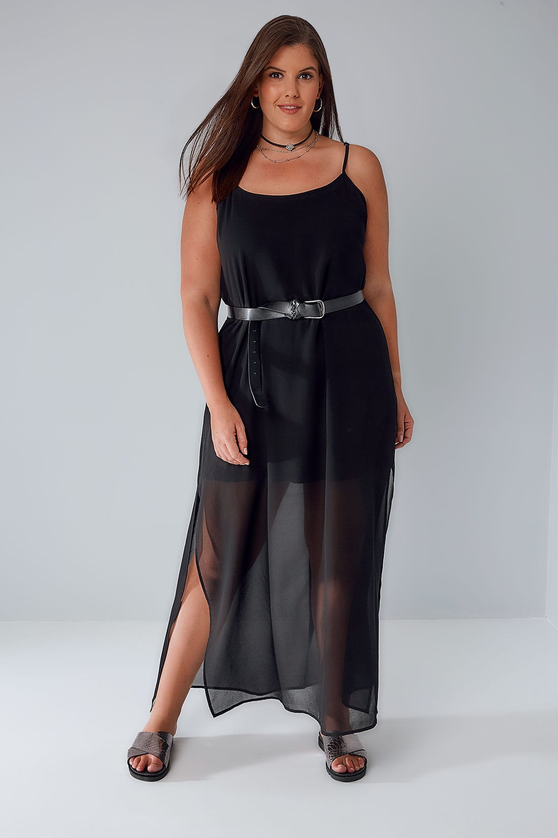 LIMITED COLLECTION Black Strappy Maxi Dress With Side Slits plus size ...