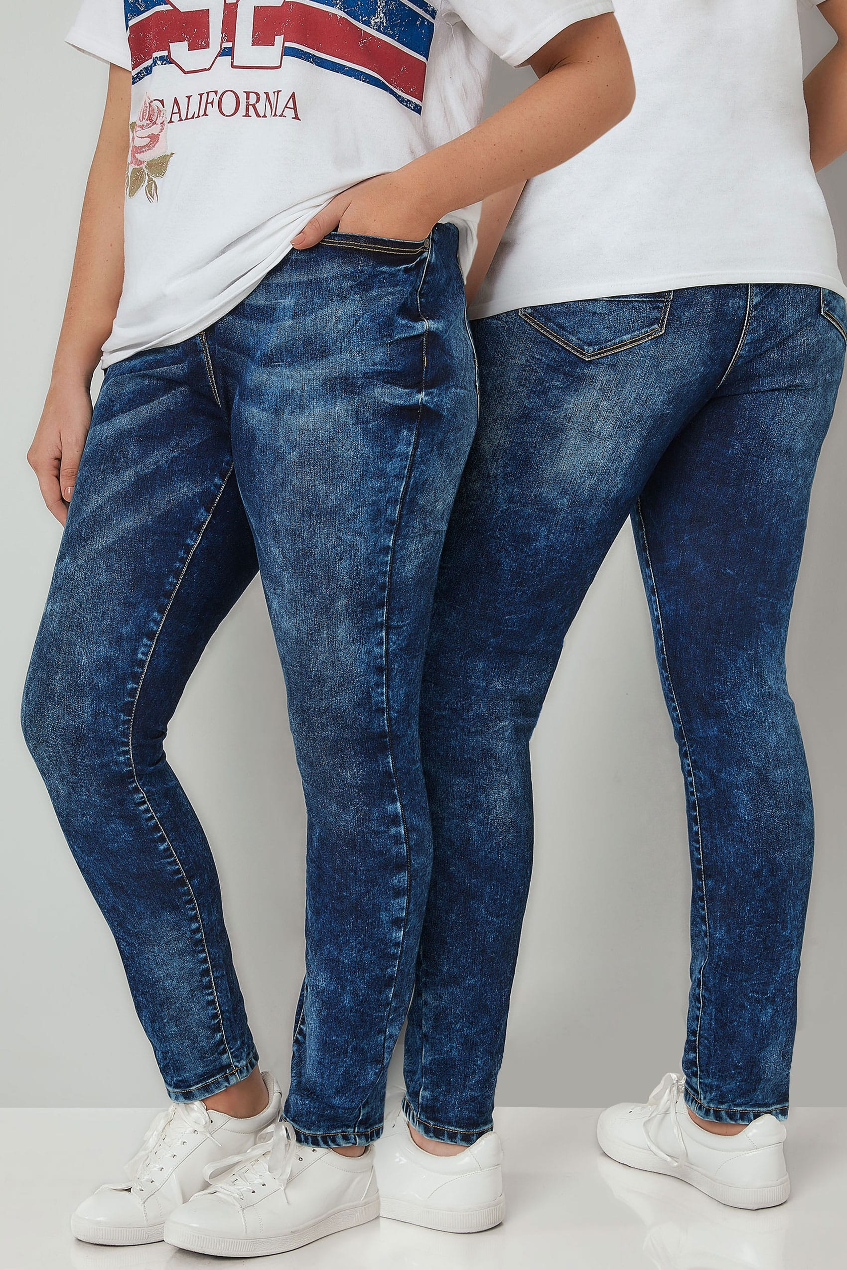 Limited Collection Blue Acid Wash Skinny Jeans Plus Size