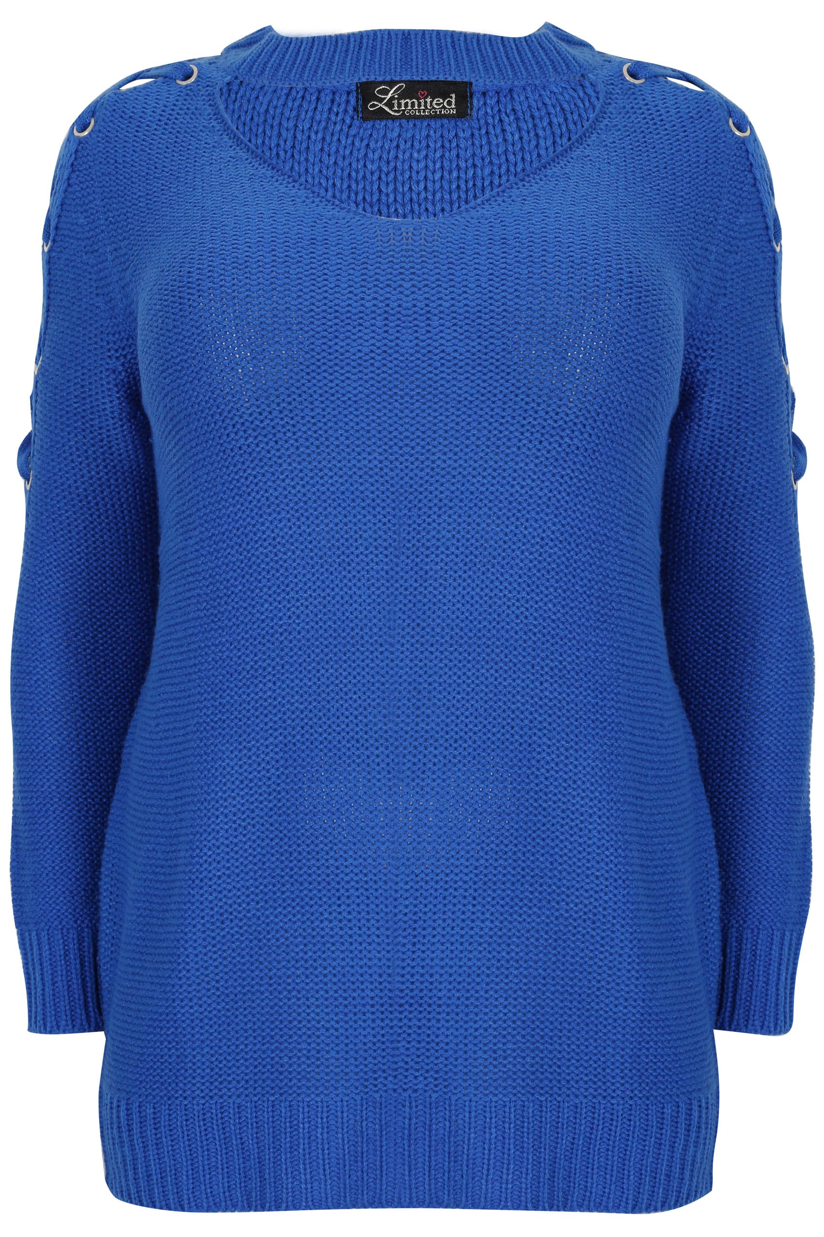 LIMITED COLLECTION Royal Blue Choker Jumper With Lace Sleeves, Plus