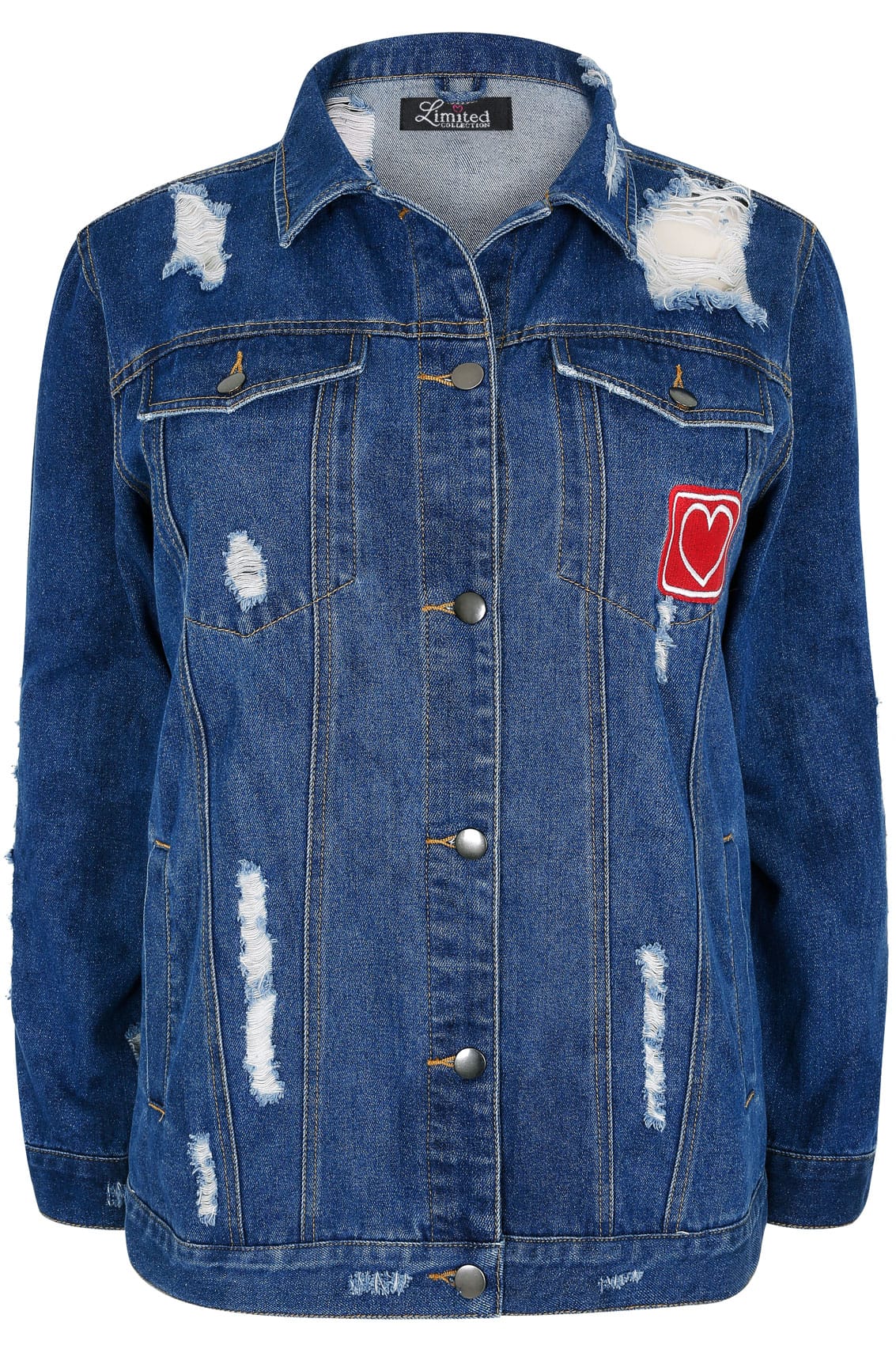 LIMITED COLLECTION Blue Distressed Denim Jacket With Embroidered Heart ...