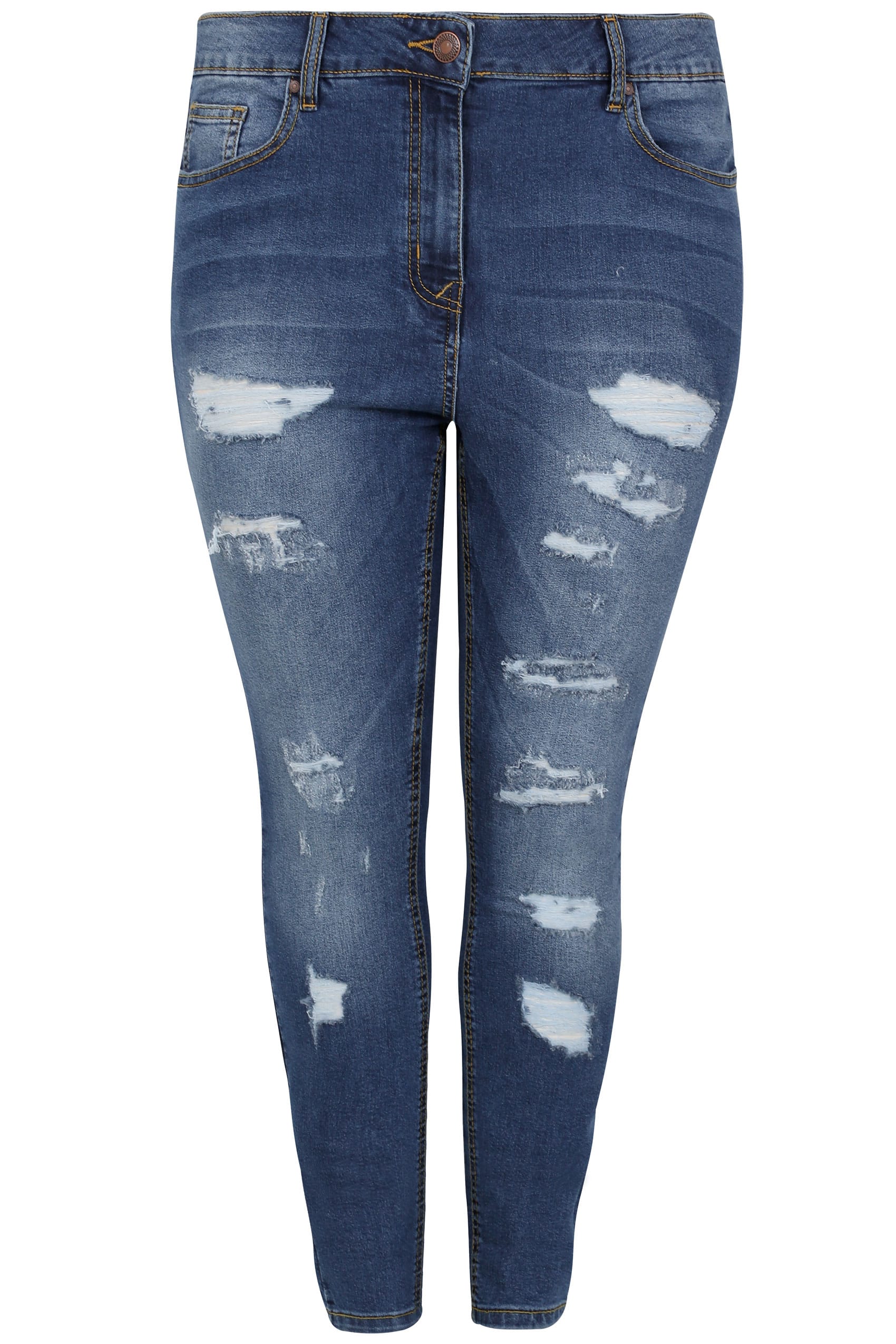 Limited Collection Blue Washed Ripped Skinny Jeans Plus