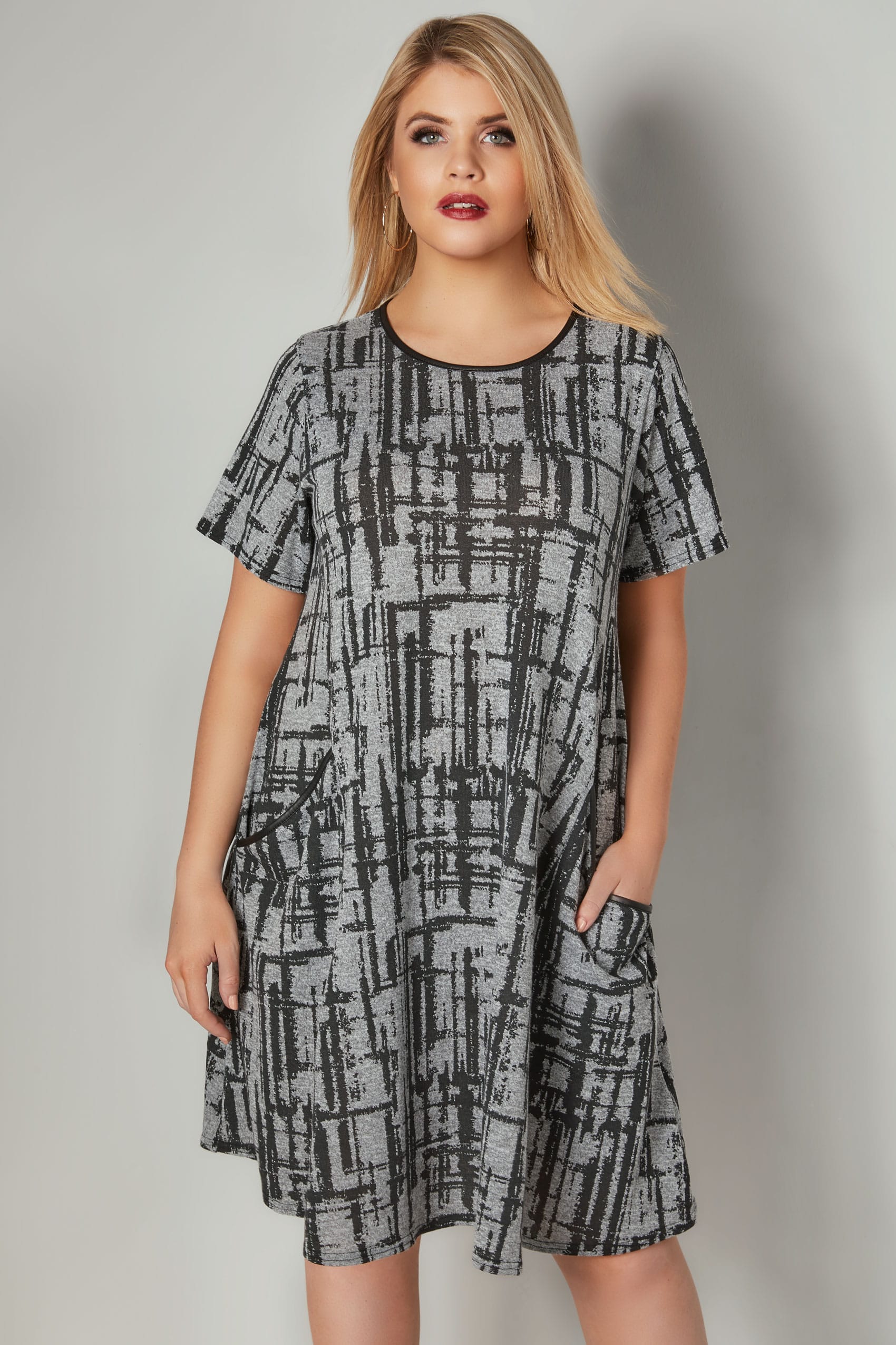 LIMITED COLLECTION Grey Checked Swing Dress With Front Pockets & PU ...