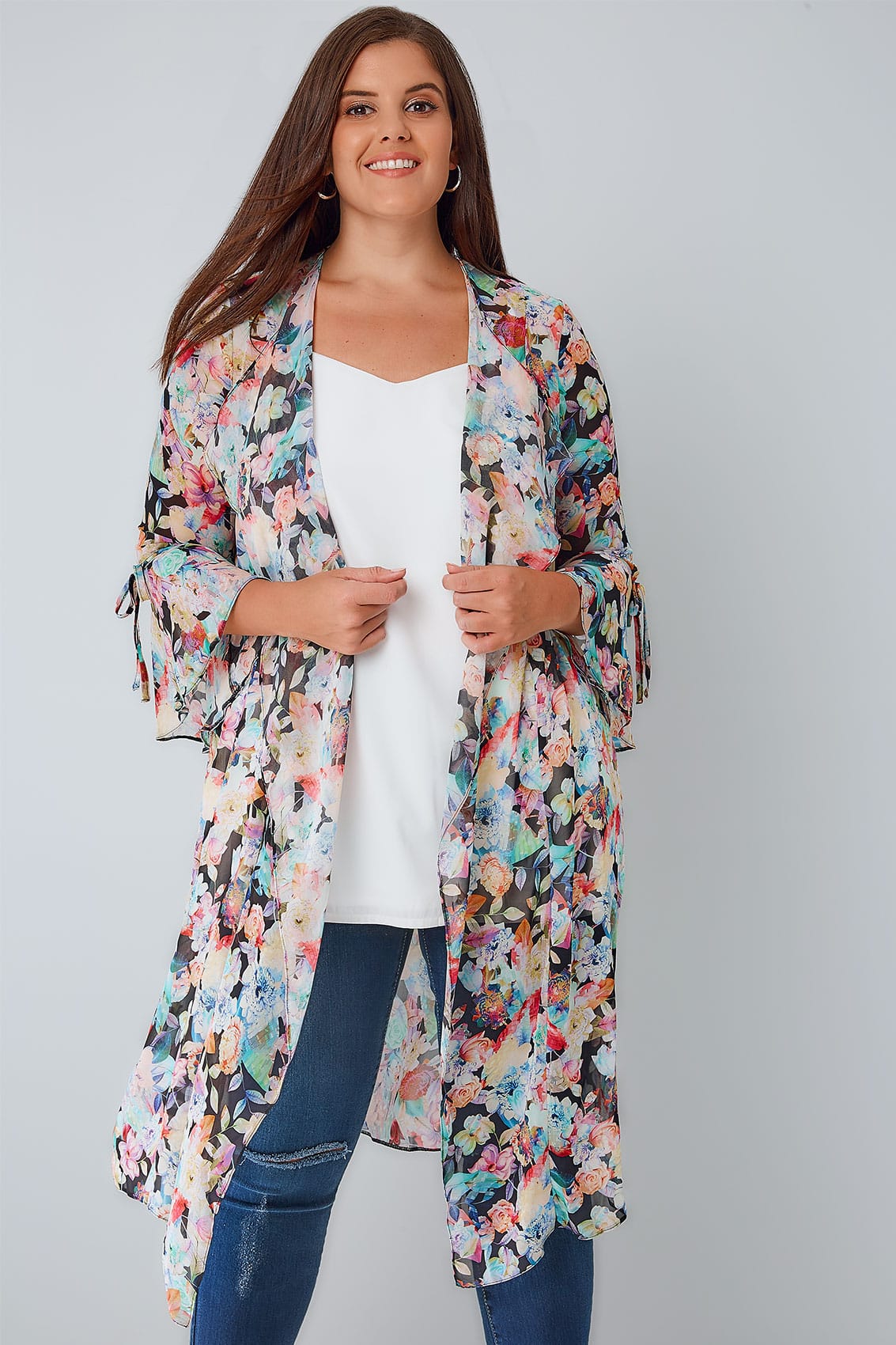 LIMITED COLLECTION Multi Floral Chiffon Duster Jacket With Flute ...