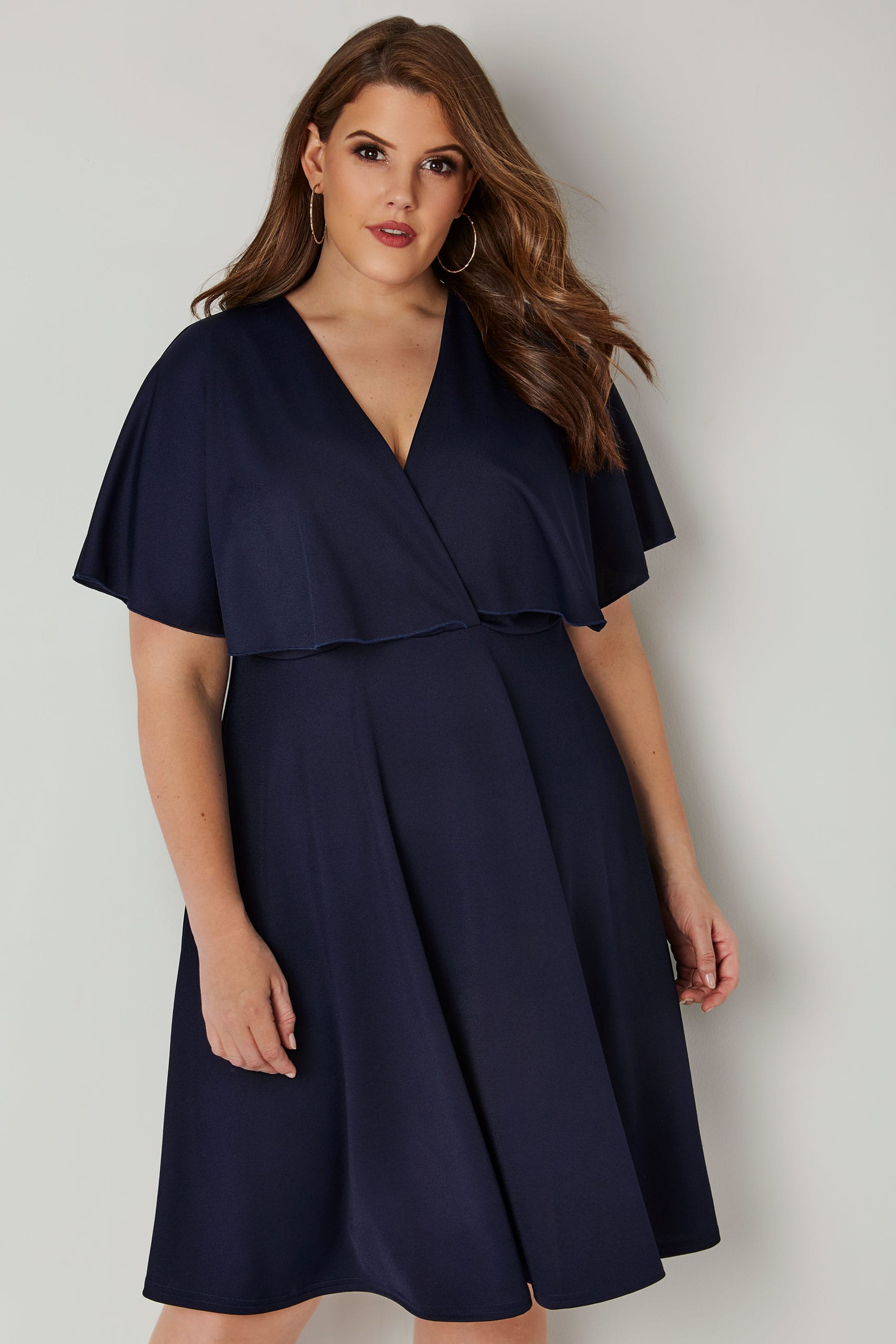 LIMITED COLLECTION Navy Angel Sleeve Wrap Dress, plus size 16 to 36