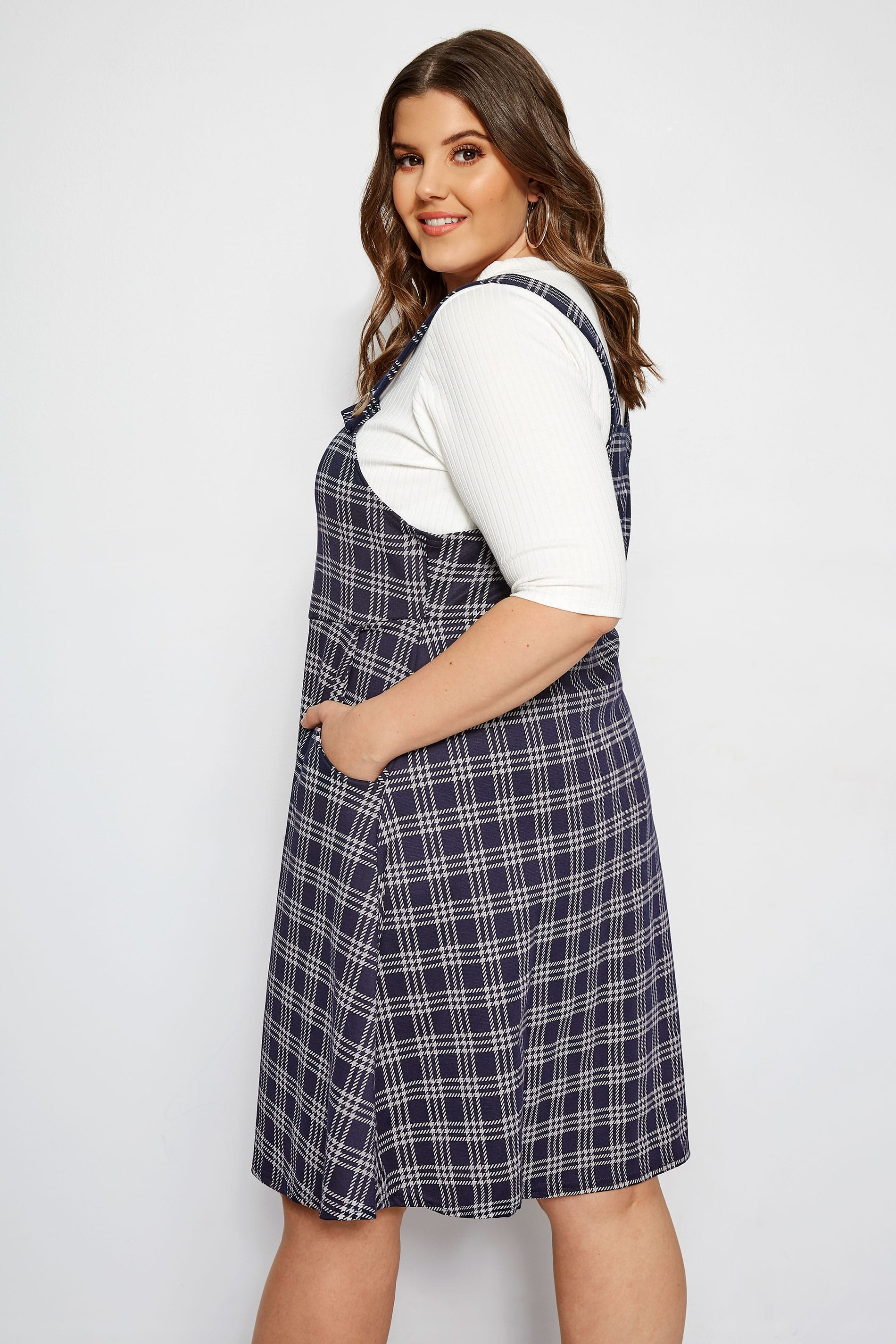 Limited Collection Navy Check Pinafore Dress