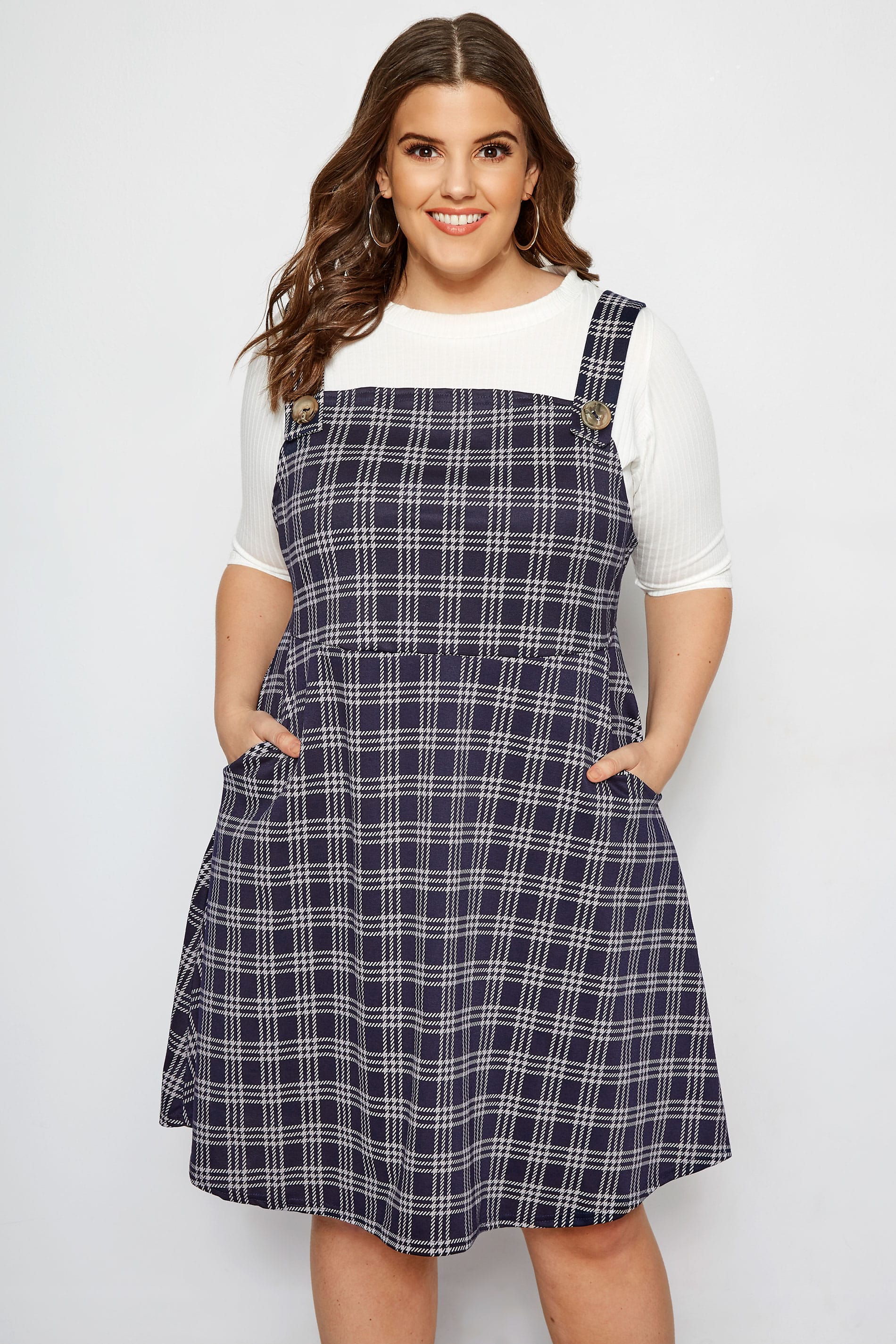 Limited Collection Navy Check Pinafore Dress