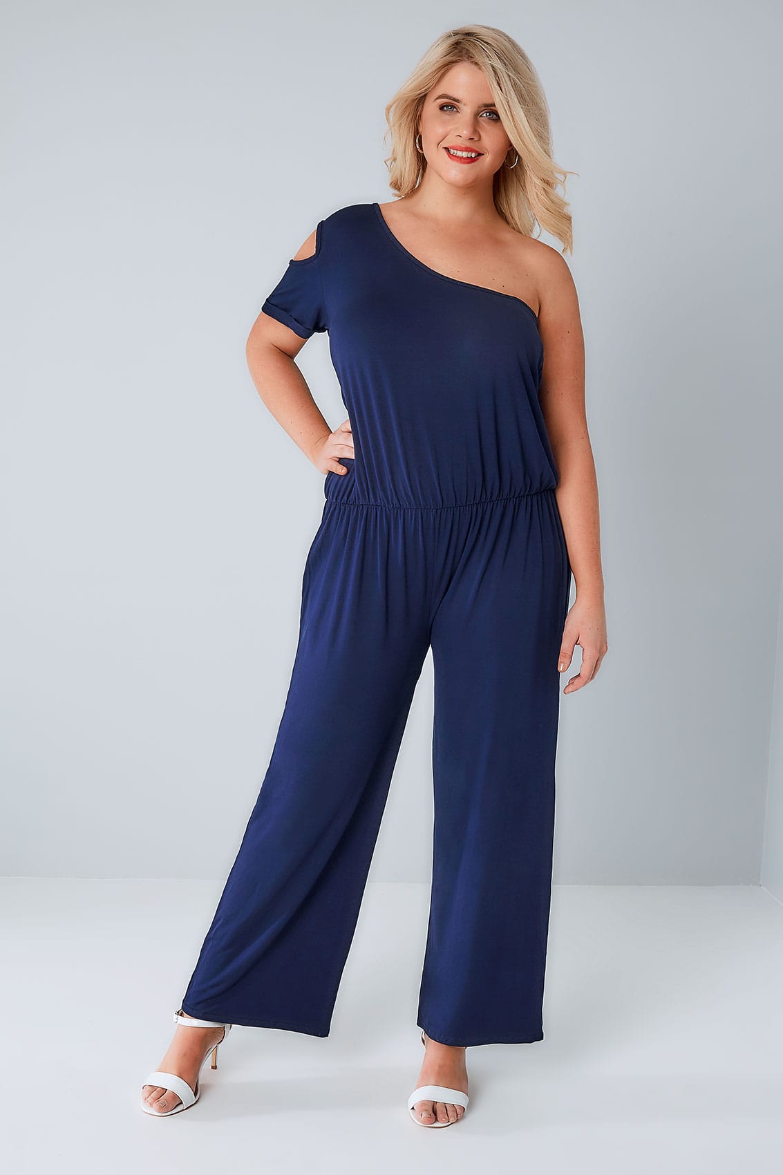 LIMITED COLLECTION Navy One Shoulder Jumpsuit, Plus size 16 to 32