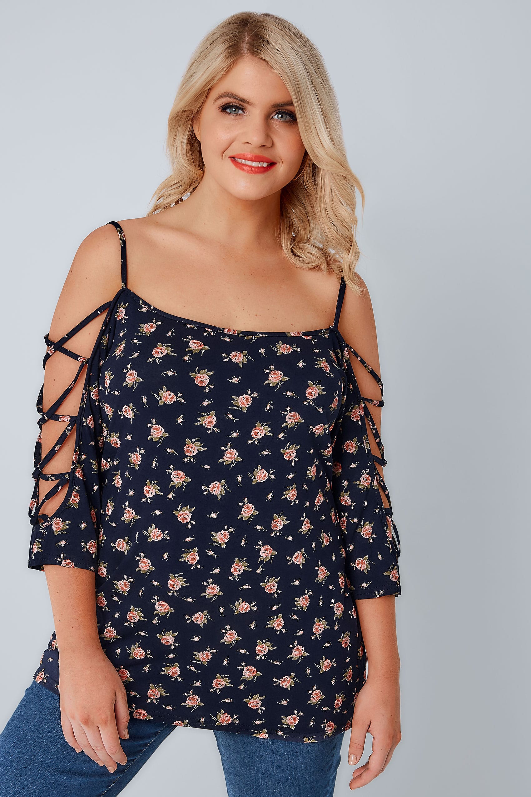 LIMITED COLLECTION Navy & Pink Floral Cami Style Top With Strappy Arm ...