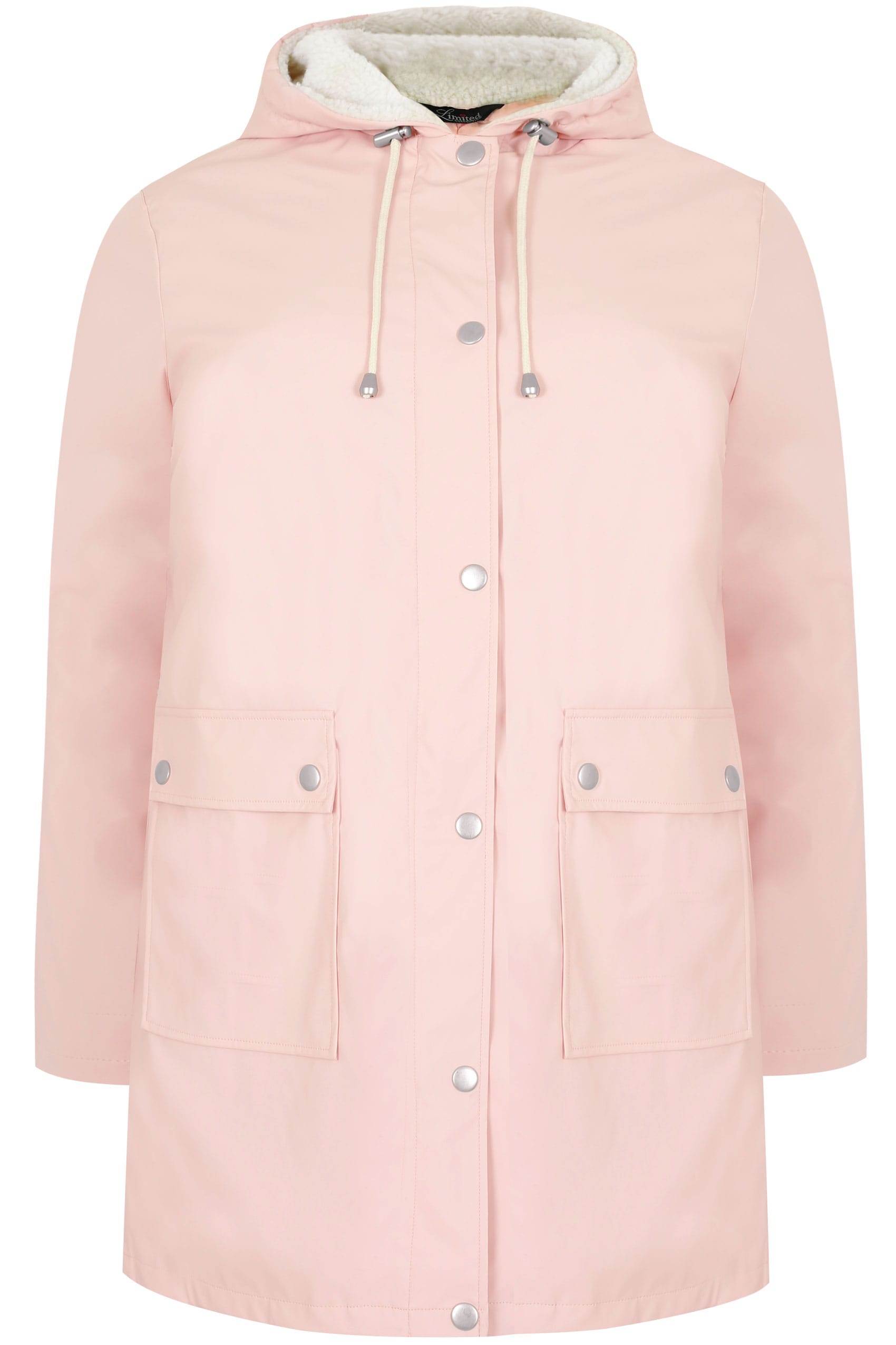 LIMITED COLLECTION Pink Coated Mac With Sherpa Lined Hood, Plus size 16 ...