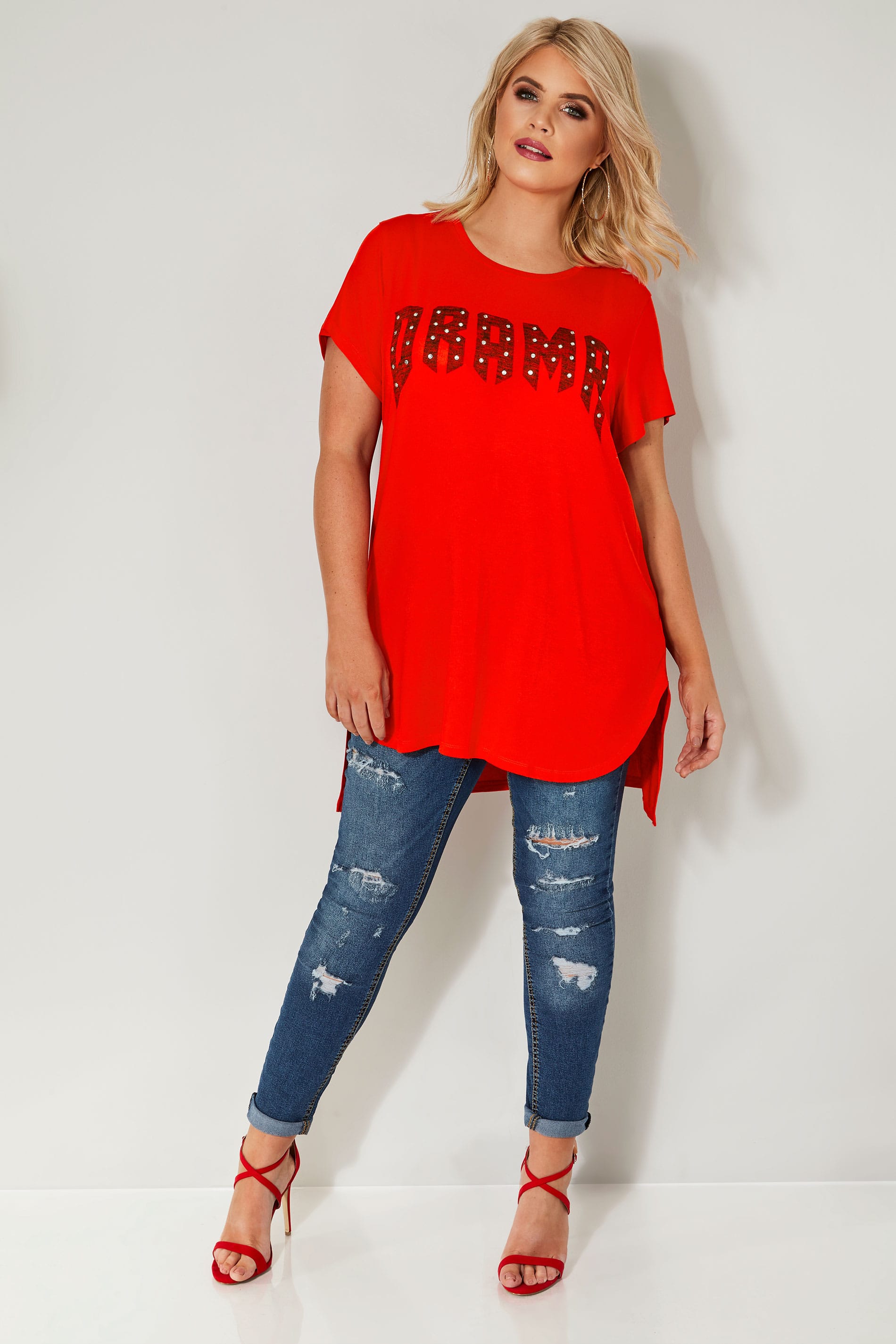 LIMITED COLLECTION Red Embellished 'Drama' Top, Plus size 16 to 32