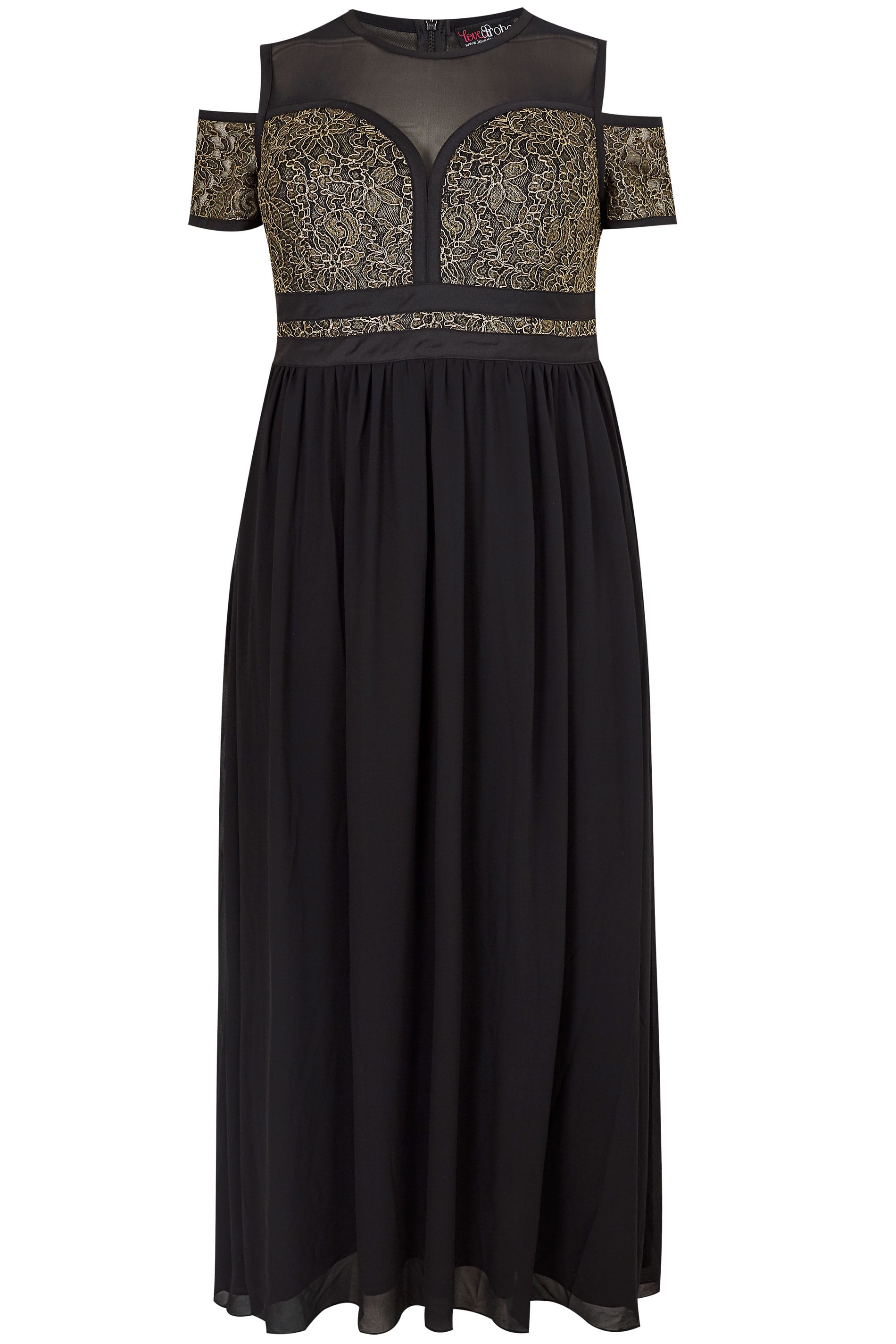 LOVEDROBE Black & Gold Lace & Mesh Maxi Dress, Plus size 16 to 32