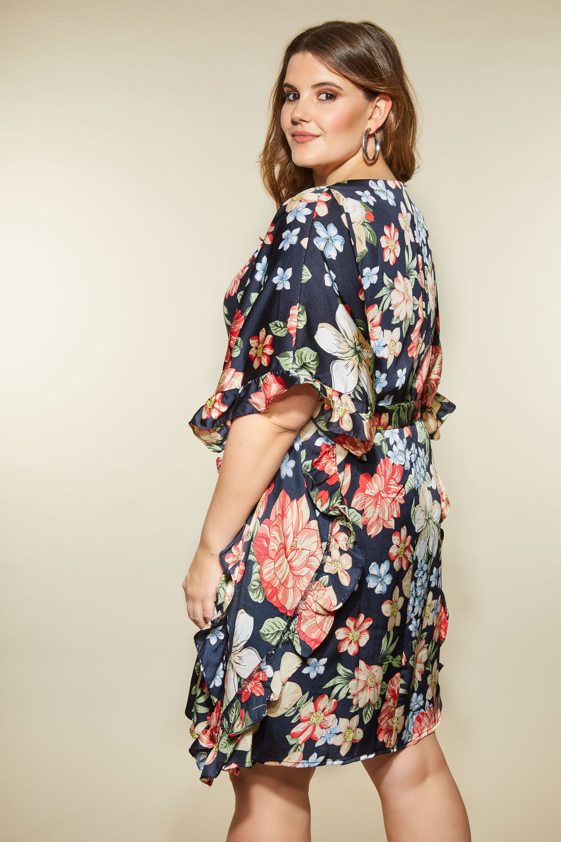 LOVEDROBE Navy Floral Kimono Dress, Plus size 16 to 32