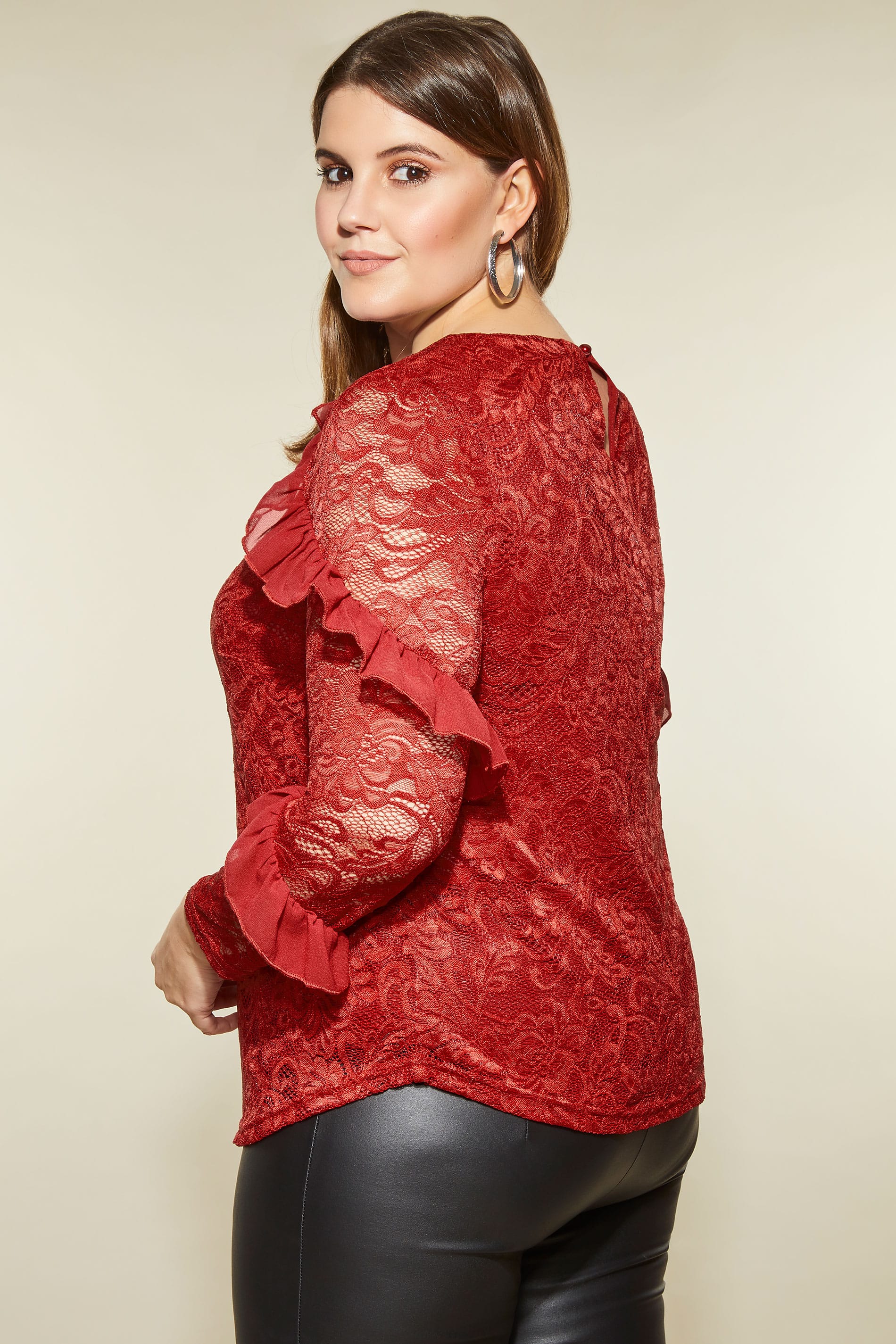 LOVEDROBE Red Lace Ruffle Top, Plus size 16 to 32