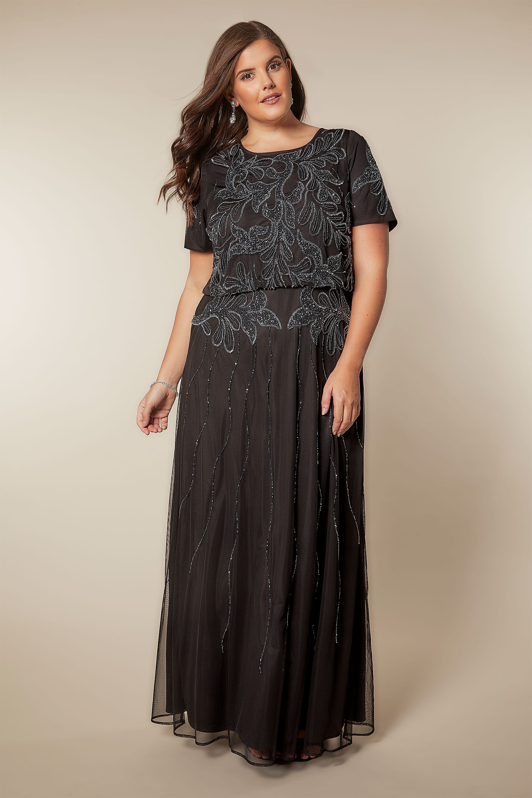 Luxe Black Sequin Embellished Fully Lined Maxi Dress With