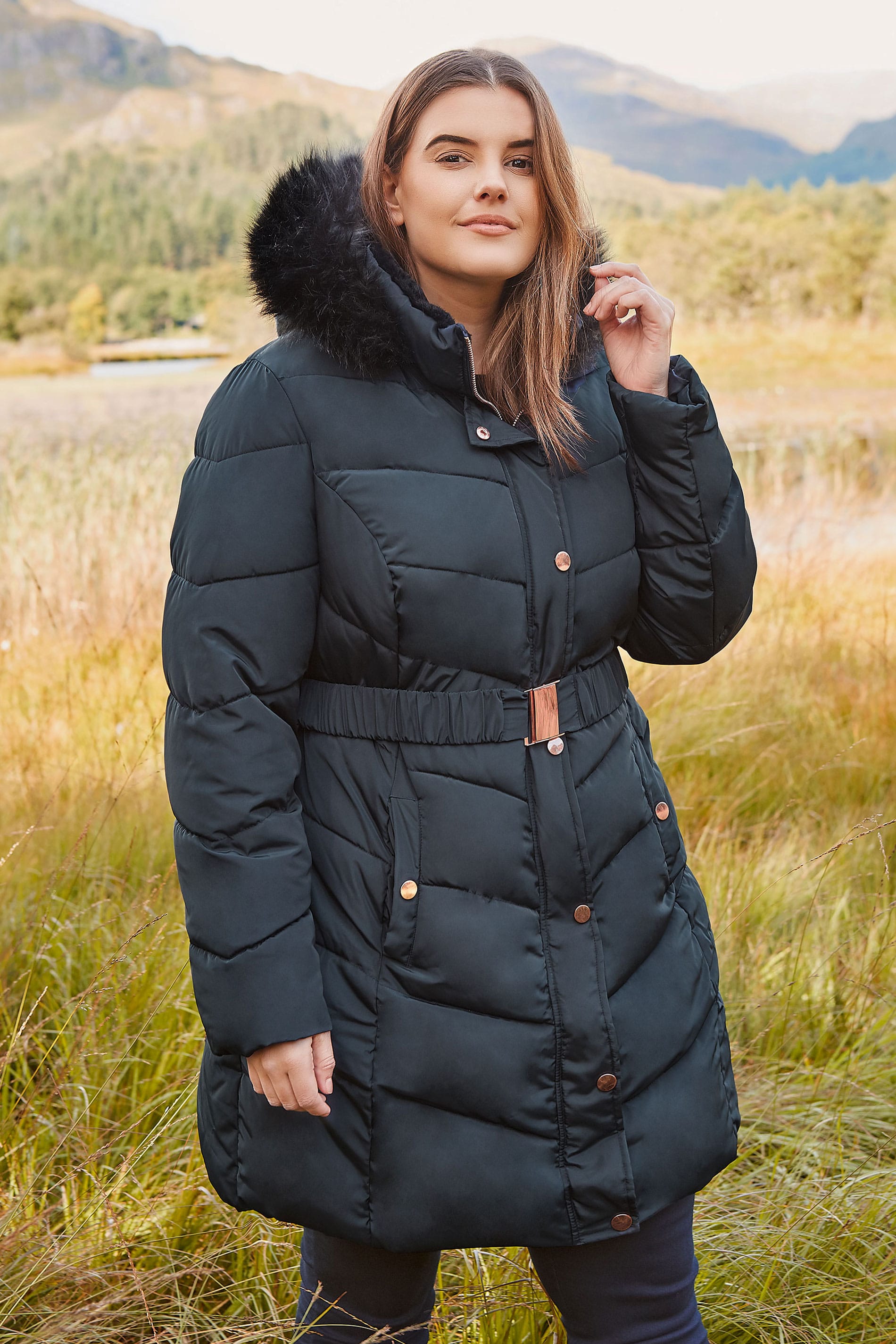 Navy Longline Puffer Coat, Plus size 16 to 36