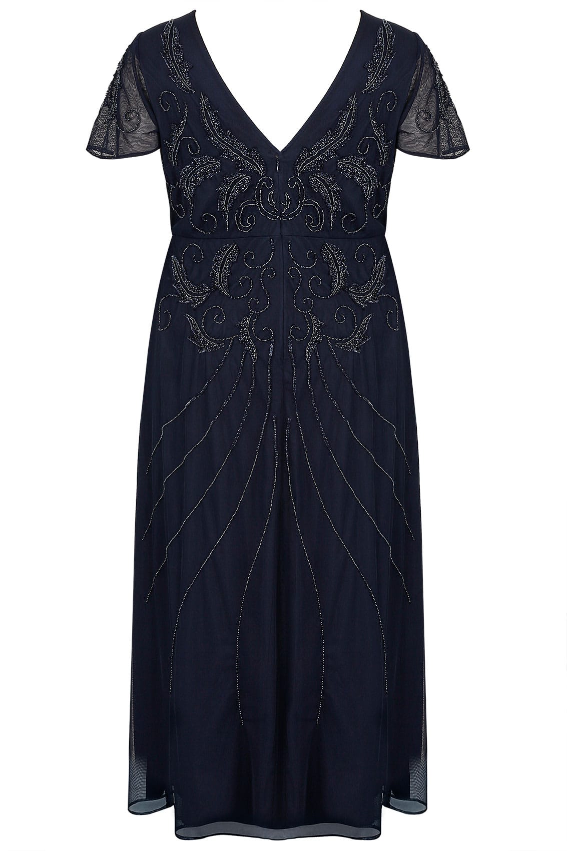 LUXE Navy Sequin Embellished Fully Lined Maxi Dress With V-Neckline ...