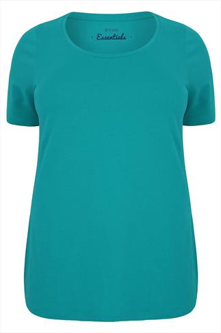 Jade Green Scoop Neck Cotton T-Shirt Plus Size 16 to 36