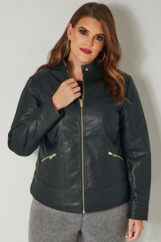 Burgundy PU Leather Look Biker Jacket With Faux Fur Collar, Plus size ...
