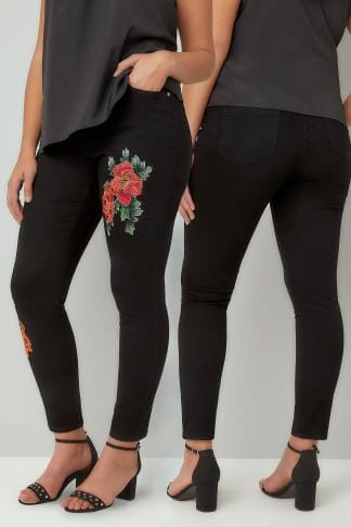 Black Super Stretch Skinny Jeans, Plus Size 16 to 28
