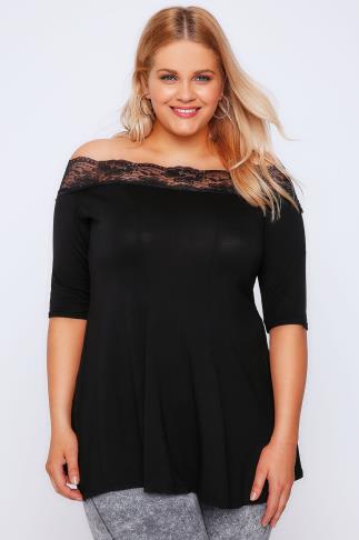 Half Sleeve Cold Shoulder Lace Up Black Blouse