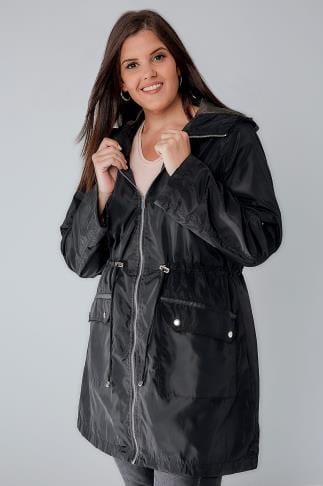 Navy Pocket Parka Jacket With Hood Plus Size 16 to 36