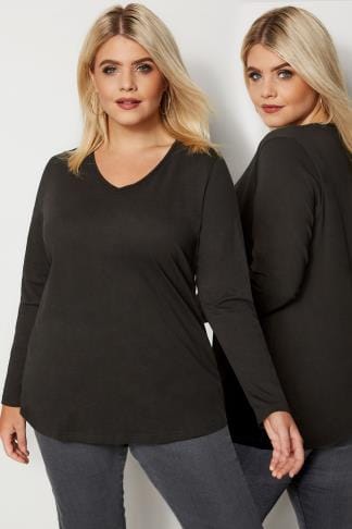 Khaki Green Long Sleeved V-Neck Jersey Top, plus size 16 to 36