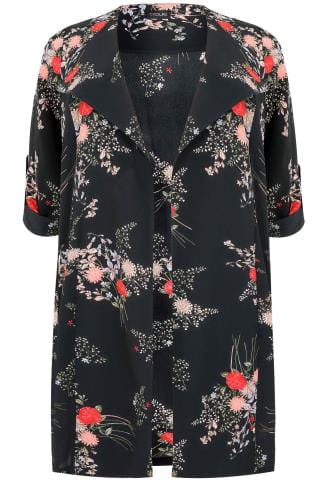 duster waterfall hem frill swing coral shoulder cold jacket floral multi dress