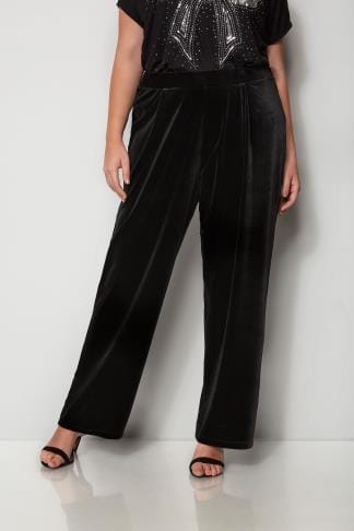 black velour wide leg joggers