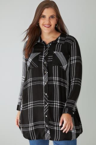 Grey & Pink Oversized Check Shirt With V-Neck plus size 16 to 36