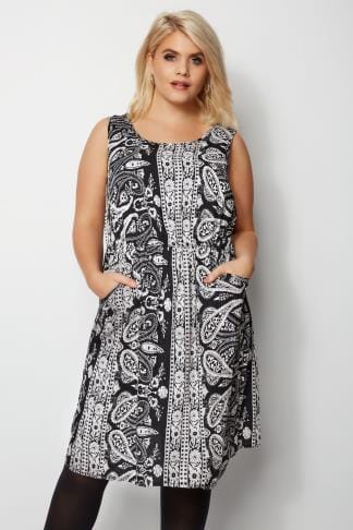 Black & White Star Print Dress Hanky Hem Dress Plus Size 16 to 36