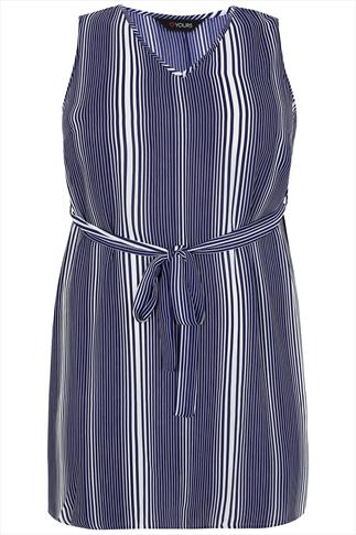Blue And White Stripe Sleeveless Tunic With Waist Tie Plus size 14,16 ...