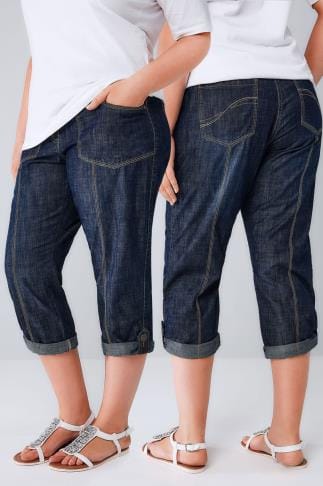 Indigo Blue Denim Cropped SHAPER Jeans plus Size 14 to 28