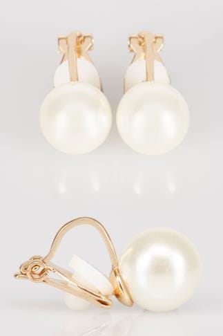 earrings clip pearl gold