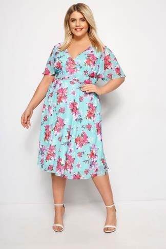 YOURS LONDON Pink Floral Embellished Tea Dress, plus size 16 to 32