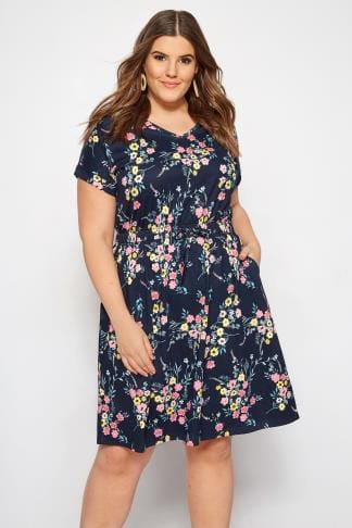 Black Ditsy Floral Wrap Dress | Sizes 16 to 36 | Yours Clothing