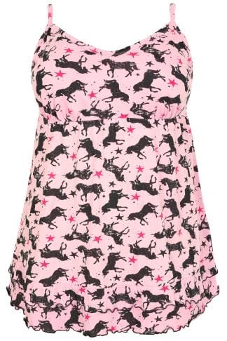 pyjama unicorn pink longline frilled hem cami