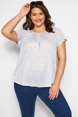 Navy Lace Front Stretch Jersey Top With Scalloped Hem 