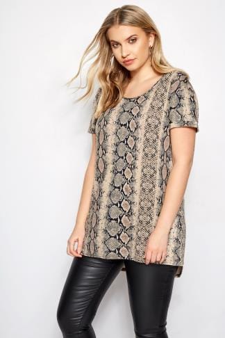 Download Tan Snake Print T-Shirt, Plus size 16 to 36