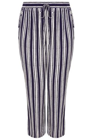 palazzo trousers navy stripe elasticated waist