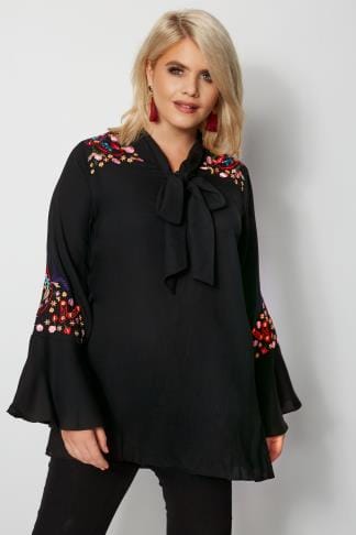 buy plus size elastic cuffs floral embroidery shirt